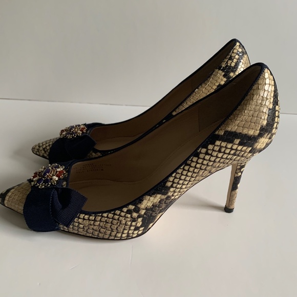 J. Crew Elsie Heel in Snake Embossed Leather with Bow, Pointy Toe Size 8.5 - Picture 6 of 10